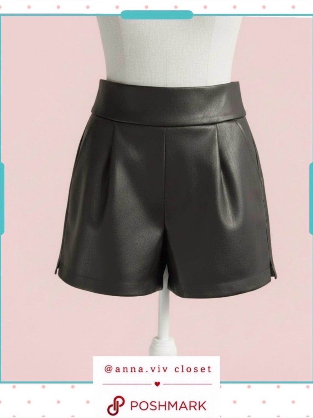 High-Waist Faux Leather Shorts - Black